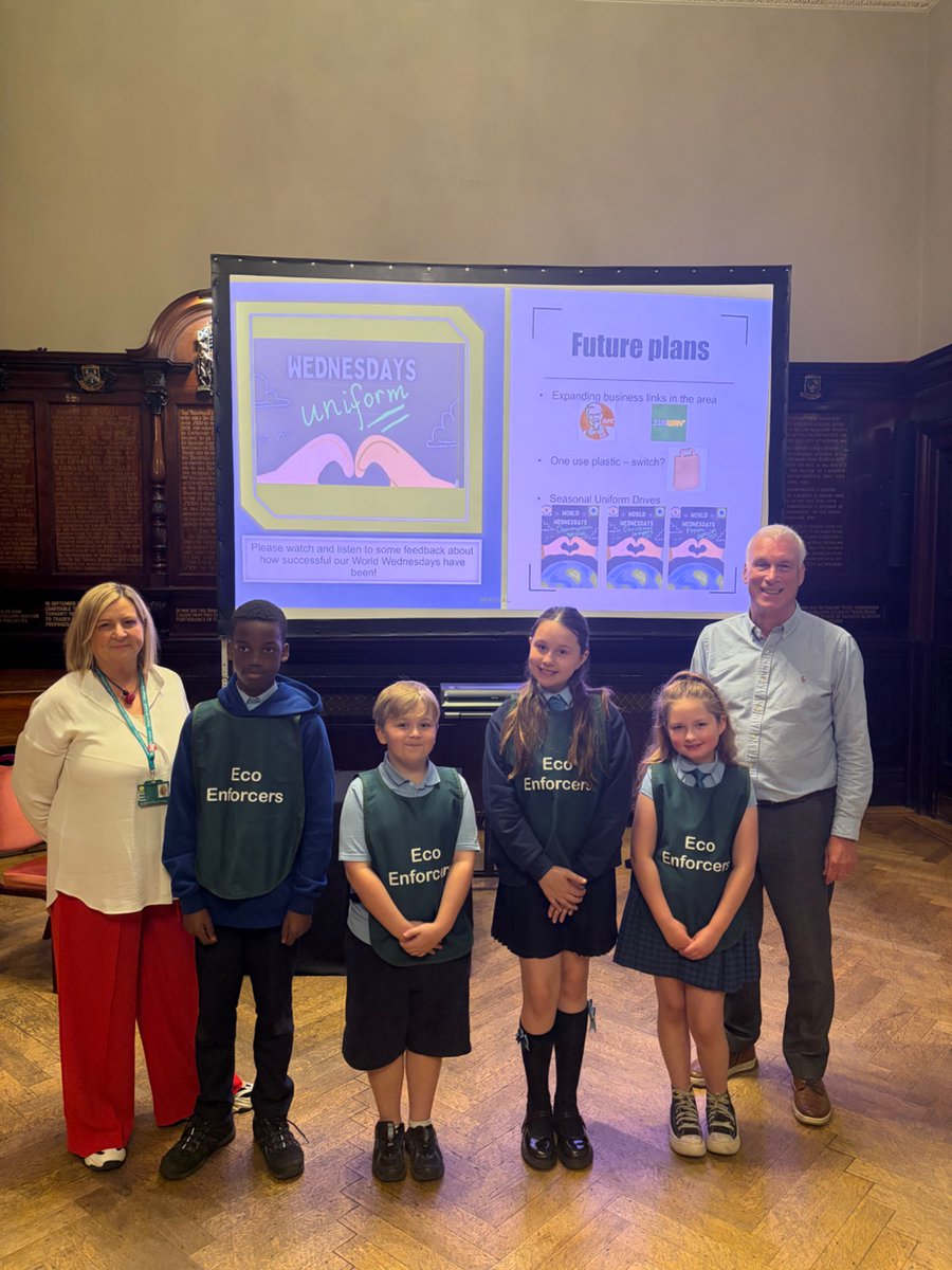 StBernardsPS's tweet photo. Some pupils from our Laudato Si/Eco Enforcers Pupil Action Team recently presented @TradesHouse ๐ They shared our World Wednesday journey so far and we have been invited back to present again! ๐ We are so excited and very proud of this group! @Baker_GCC #ecoschool #laudatosi https://t.co/pFBMFap0mk