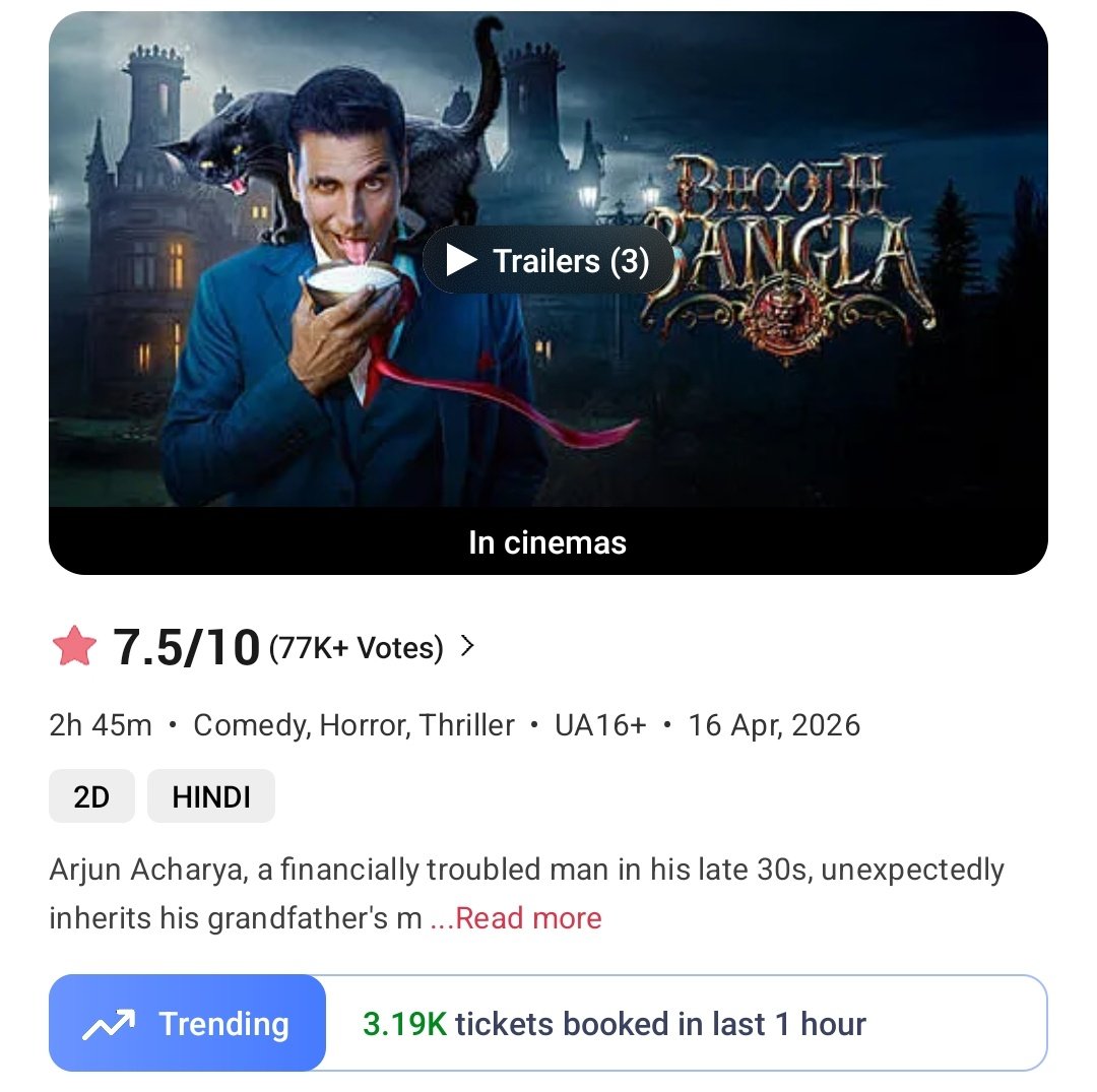 #BhoothBangla  
11am-12pm  
Tickets sold on BMS- 3190
Total from 9am- 7700