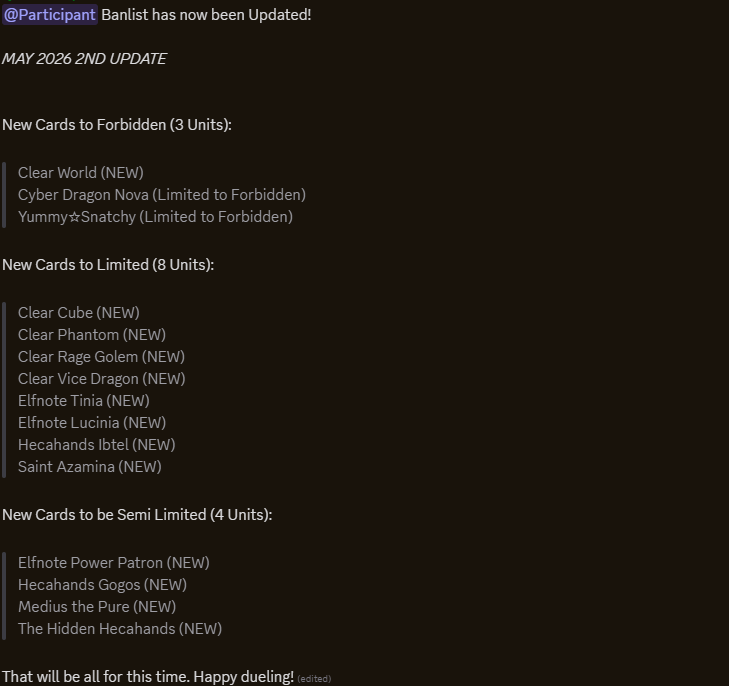 ViridianVale's tweet photo. New #ViridianLinks Banlist Dropped! (Effective May 12th, 2026) https://t.co/CMaRM6YTiZ