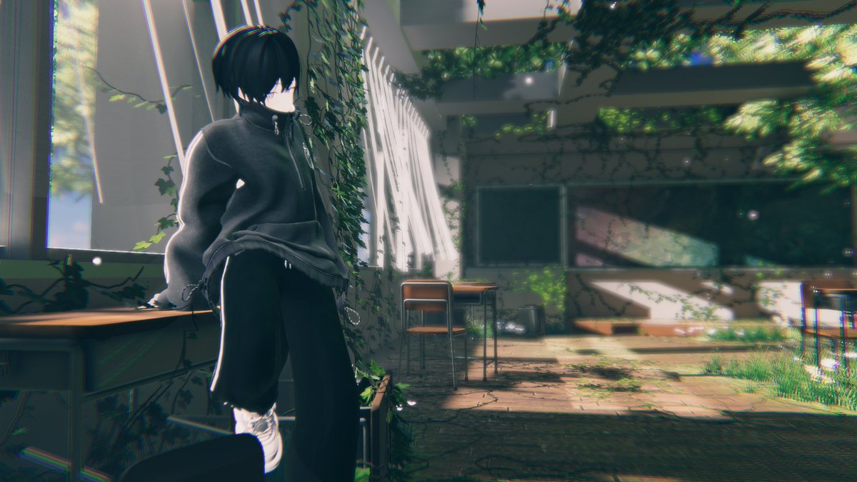 no_call_man's tweet photo. 廃校に行ってきました。
#maro3d #VRChat 
#VRChatPhotography https://t.co/H6P99tU3JD