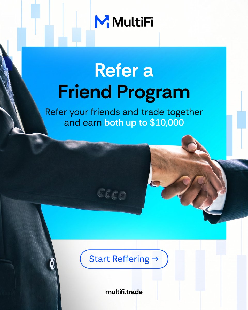 MultiFiGroup's tweet photo. Refer a friend to MultiFi and earn up to $10,000 💸📈

→ Share your unique referral link 🔗
→ Your friend opens and funds their account 💳
→ You earn rewards — it’s that simple 💰

Start referring today 👉 @MultiFiGroup 

#MultiFi #ReferAFriend #EarnWithMultiFi #TradeWithEdge https://t.co/ulSdelvqn6