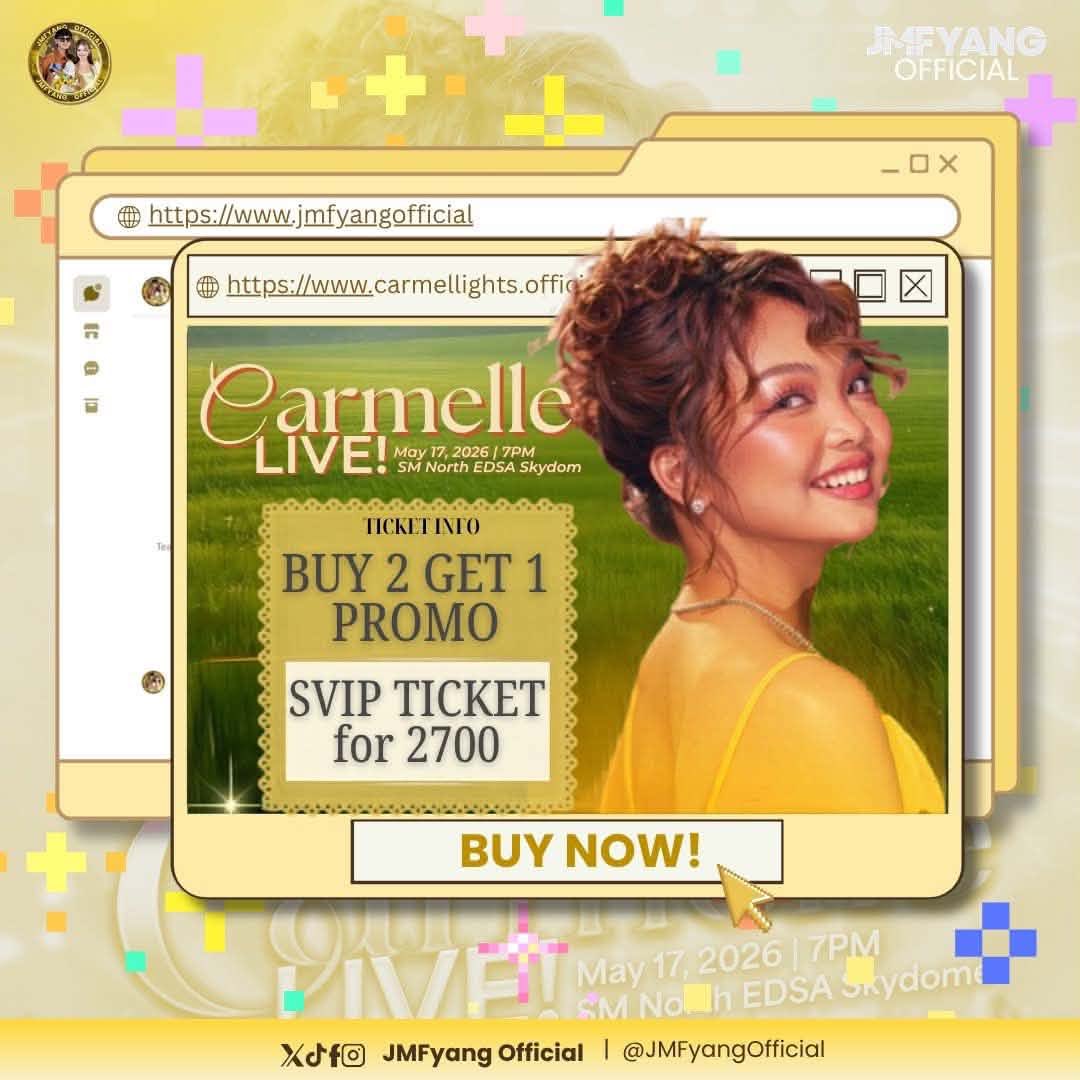 JMFyangOfficial's tweet photo. From Besties and JMFyang Official, we would like to extend our warmest congratulations to @carmelle_lite and @carmellightsofc for their sold-out Carmelle Live Concert happening on May 17th. A huge thank you for inviting us, it’s an honor to be part of this exciting concert! 🙌

Besties, if you want to witness the magic and experience spectacular live performances from our one and only Carmelle Collado, you can still grab your tickets through @carmellightsofc! They’re offering a 2+1 SVIP promo, so don’t miss out on this exclusive opportunity! 🌟🎶

See you there!
