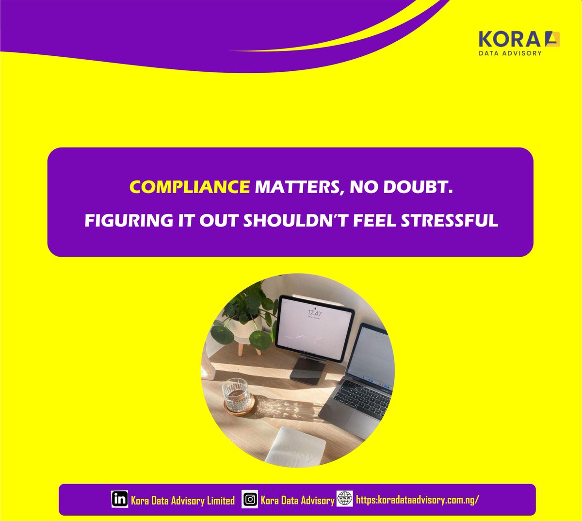 Koradataadvisor's tweet photo. For many businesses, figuring out compliance can feel overwhelming.
Policies, audits, NDPA requirements, staff training, it’s a lot to navigate alone.

At Kora, we believe compliance should feel clearer, simpler &amp; easier to approach. https://t.co/1hQ0hfQheu
