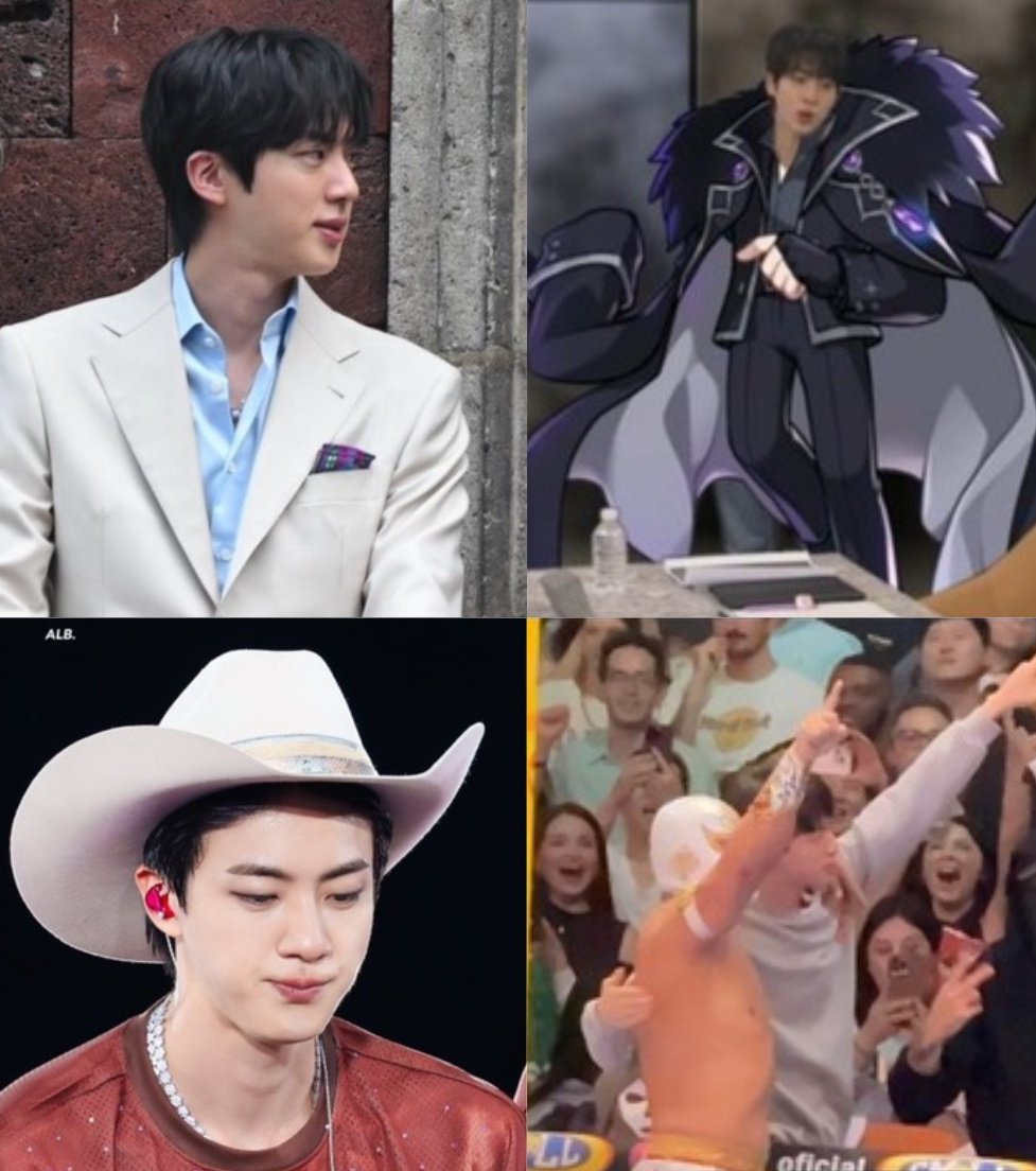 being a seokjin girlie is so fun😭 one minute he's at the presidential office, next he's on stage, then suddenly bro's an evil boss in maplestory and then his ass ends up ringside vibing at a wrestling match lmaoo