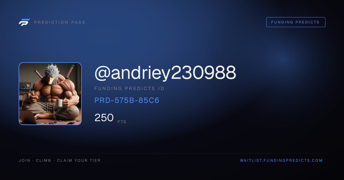Just claimed my spot on the <a href="/FundingPredicts/">Funding Predicts</a> waitlist. Top 50 = founding access + 30% off a funded account. The race is on.

waitlist.fundingpredicts.com/waitlist/share…