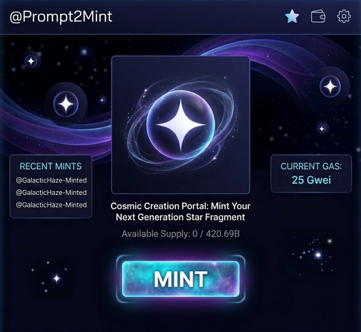 Prompt2Mint's tweet photo. Prompting is the new minting.
Just intent → AI → onchain.
Prompt2Mint is coming.
mint soon. https://t.co/XWzpmCtV78