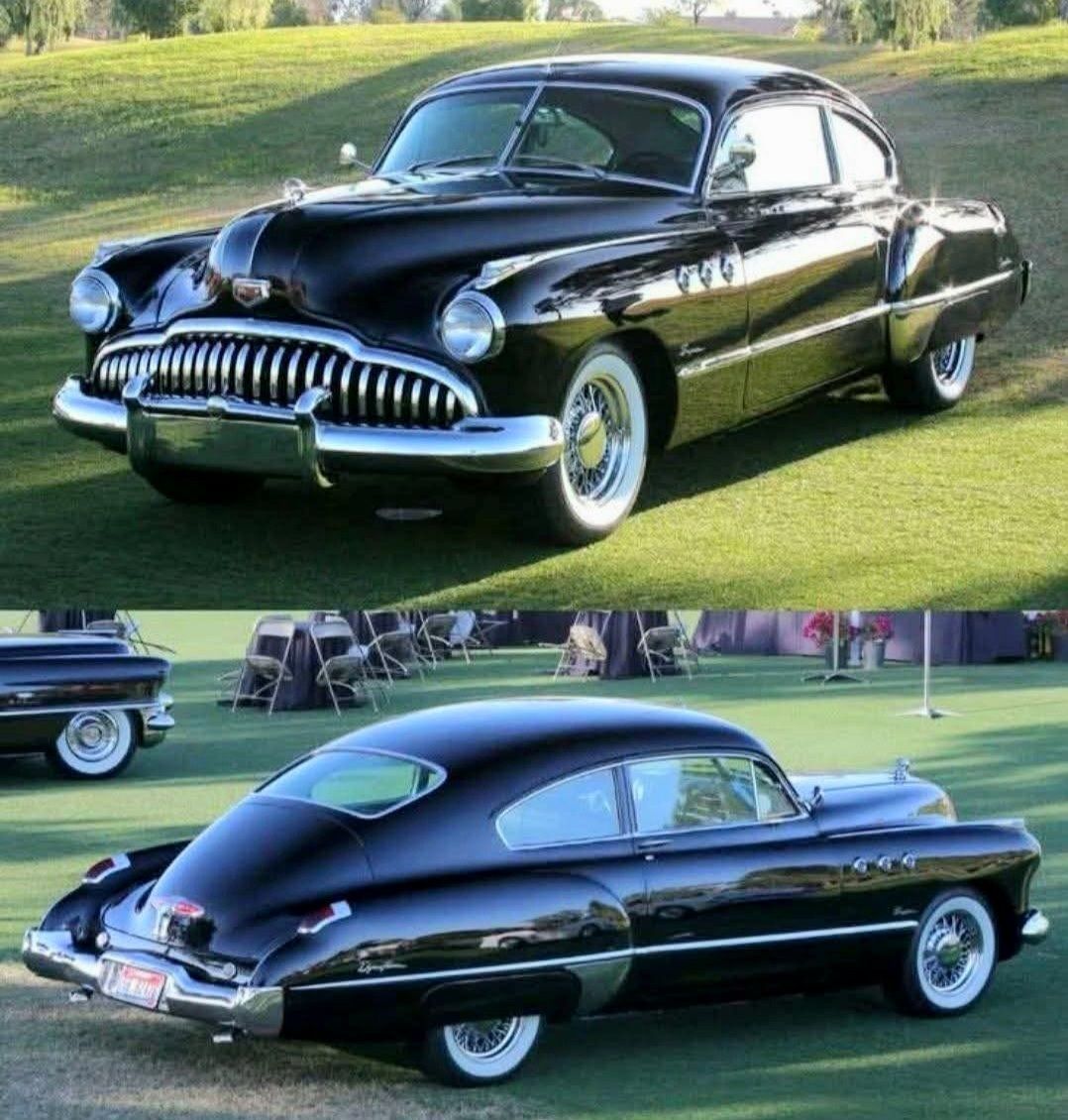 HappyMotorhead's tweet photo. Black paint, chrome for days, and that fastback slope... Is this the ultimate 1940s flex? 🖤✨

​Yes or No?

1949 Buick Roadmaster Sedanette

​#Buick #Roadmaster #ClassicCars #Fastback #VintageStyle https://t.co/jKETjxWokb