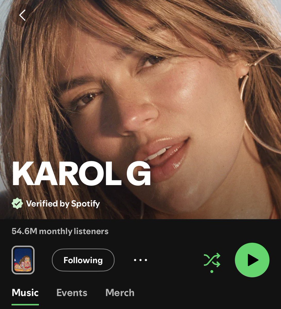 TodayKarolG's tweet photo. KAROL G acaba de recibir la verificación de Spotify en el perfil de la plataforma. https://t.co/qhYUk1pSHq