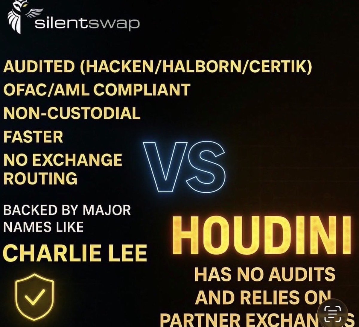KyleStinger1999's tweet photo. @elonmusk @Starlink Congrats to billionaire @Shibtoshi 
His privacy app @SilentSwap is quickly becoming the standard https://t.co/jrGkZxNZqS