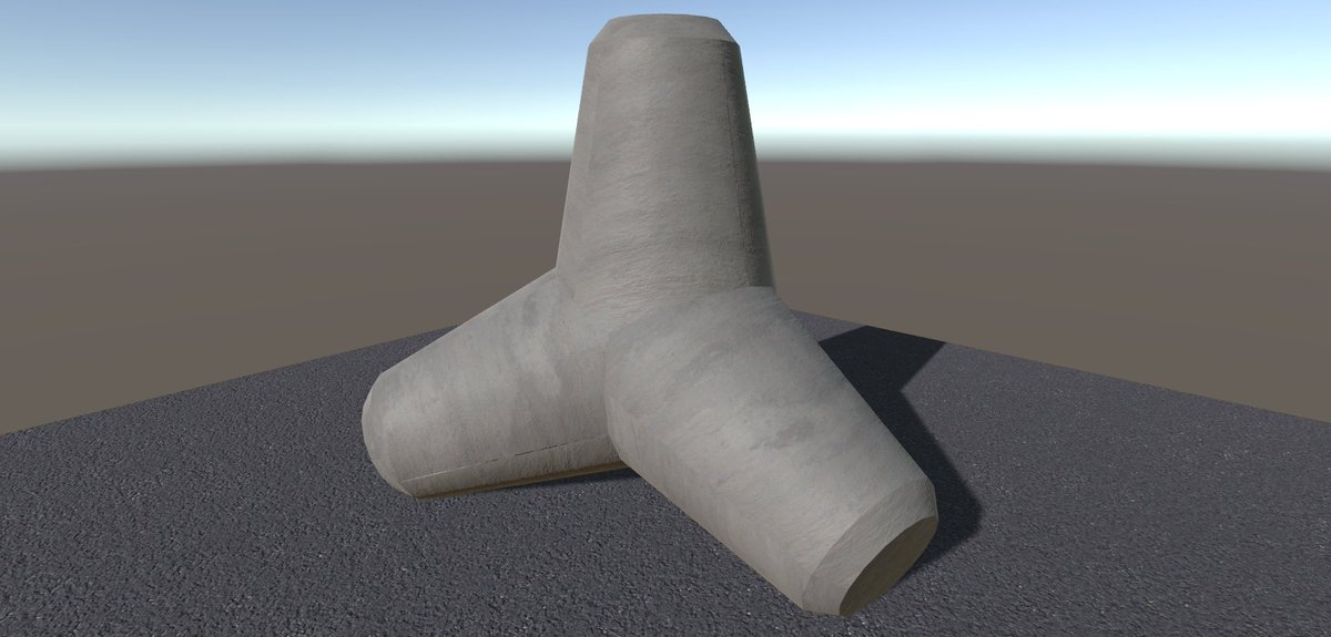 zaritenn1's tweet photo. テトラポッド
ポリゴン数：▲312
防波堤のWorld用に作成
試しに配置してみた

#Blender #Unity #SubstancePainter https://t.co/Xt7Orn2Yx5