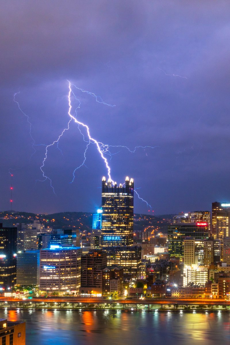 DaveDiCello's tweet photo. Two years ago today was some of the best lightning I've ever captured in #Pittsburgh. All of these are single images, not composites, and it was incredible to see Mother Nature put on a show. The one of the bolt right behind the stadium is definitely a favorite. https://t.co/S6AGQZcBB1