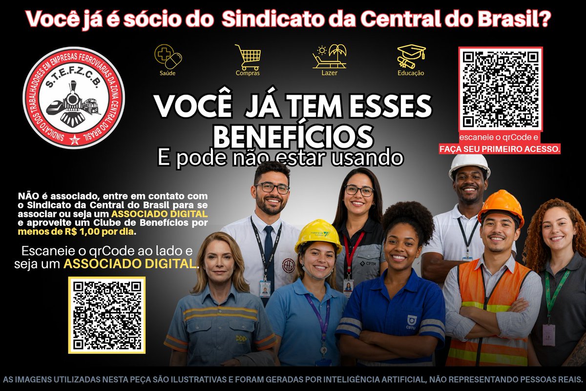 sindcentral_br's tweet photo. 🚨 *ATENÇÃO FERROVIÁRIOS e FERROVIÁRIAS!* 🚨

O *Sindicato dos Trabalhadores(as) em Empresas Ferroviárias da Zona Central do Brasil* acaba de lançar seu *Clube de Benefícios* em parceria com  a plataforma **SindVantagens** ! https://t.co/Y9iFoOzhS8