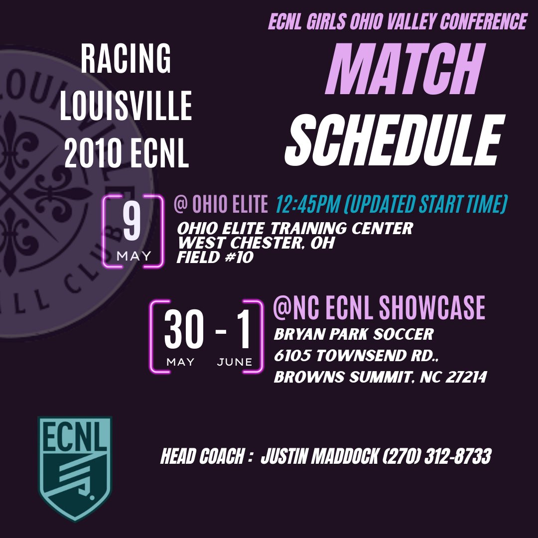 Racing2010ECNL's tweet photo. Last spring conference game @ Ohio Elite ECNL! Come see us compete locally one more time before the @ECNLgirls  Showcase in NC!
@Racing2010ECNL @LouCityAcademy @TheECNL @ECNLOhioValley @ImYouthSoccer @ImCollegeSoccer @TopDrawerSoccer  #RacingLou #ECNLGirls https://t.co/1owNhKaAMI