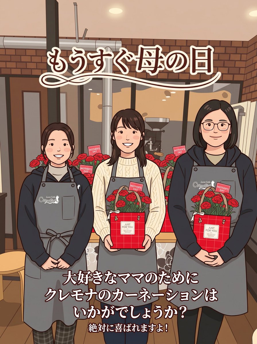 【クレモナ・ラボ】広報担当あやめちゃん🙋‍♀️🙋‍♀️🙋‍♀️

明日10日は　母の日💕
大好きなママの笑顔　いただいてください🎊🎊🎊