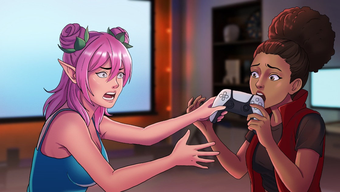 BloodyMyth14's tweet photo. Moco is trying her best to teach Myth how to play video games, but a life of being hunted by the comso has made it hard to for her to comprehend such luxuries. You must be patient with an entity, especially when everything around them is viewed as food. Artist: @Clara_Sky_ https://t.co/eAvaJxbCrf