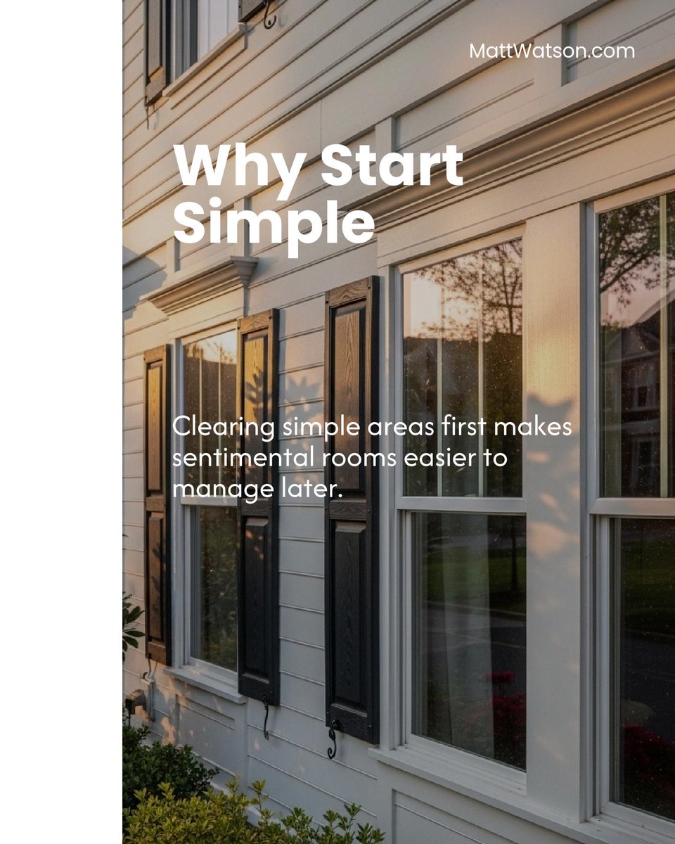 MattWatsonCom's tweet photo. Start with the easiest spaces, car, living room, closets, to build decluttering momentum before tackling sentimental rooms. 🚪🛋️

What’s your go-to first spot for clearing out? https://t.co/kUjze4xnl8