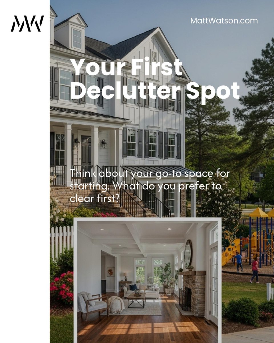 MattWatsonCom's tweet photo. Start with the easiest spaces, car, living room, closets, to build decluttering momentum before tackling sentimental rooms. 🚪🛋️

What’s your go-to first spot for clearing out? https://t.co/kUjze4xnl8