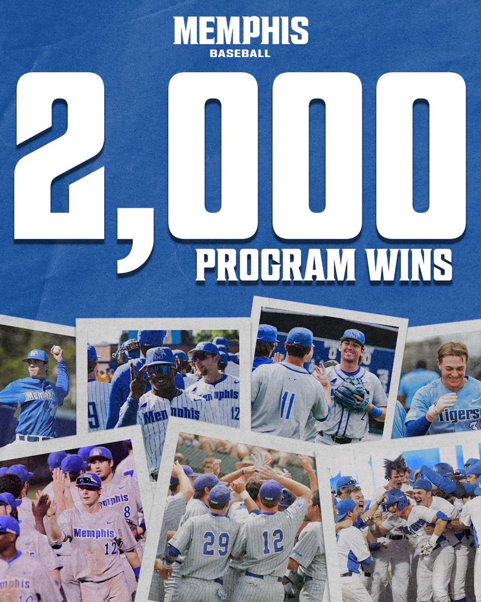 MemphisBaseball's tweet photo. 𝟐,𝟎𝟎𝟎 𝐏𝐫𝐨𝐠𝐫𝐚𝐦 𝐖𝐢𝐧𝐬 Ⓜ️

Tonight’s win against UTSA is the 2,000th win in Memphis Baseball program history! 

#GoTigersGo | #MemphisRising https://t.co/ajbgl7KNlD