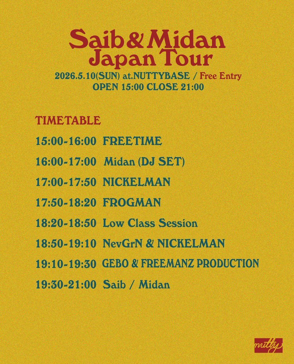 SHBEATS's tweet photo. 5.10(日) "Saib &amp; Midan Japan Tour"
at 美章園NUTTYBASE

日曜はデイでLIVE🔊
L.C.S.で出演しやす！

入場無料なのでお気軽に✌️ https://t.co/EeXpBwV7oR