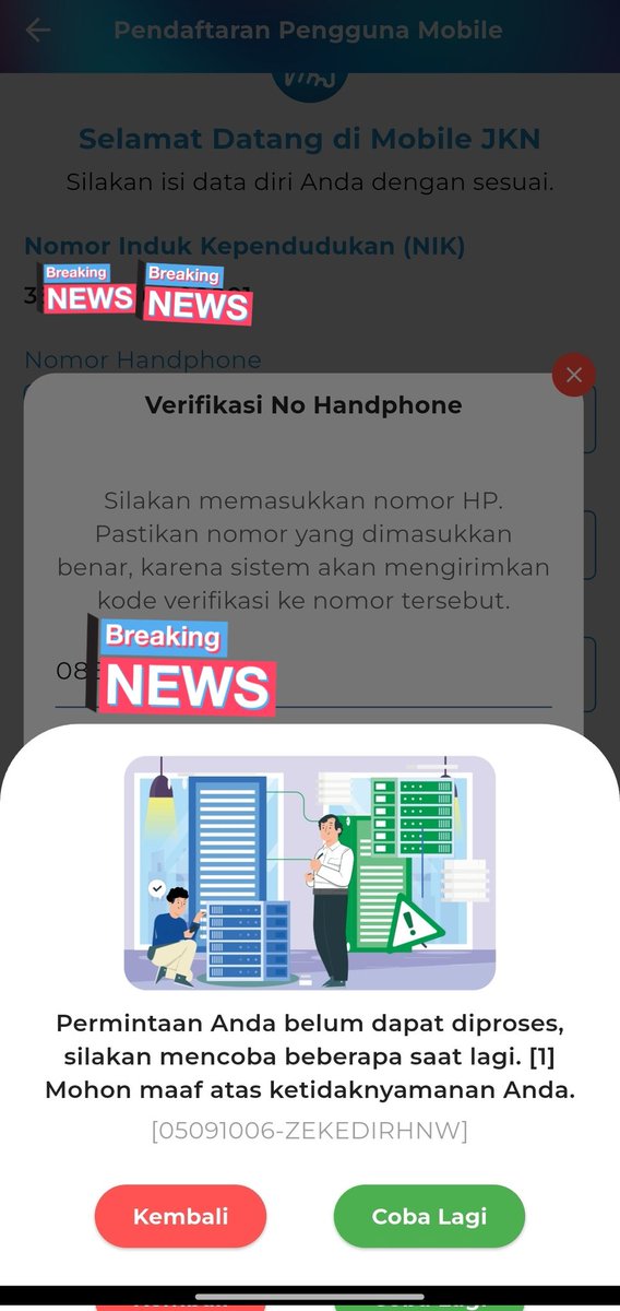 jenfrnno's tweet photo. @BPJSKesehatanRI  min dari kemarin mau daftar bpjs gabisa mulu setiap masukin no hp begitu, kenapa yak? https://t.co/6iBmrnjfU1