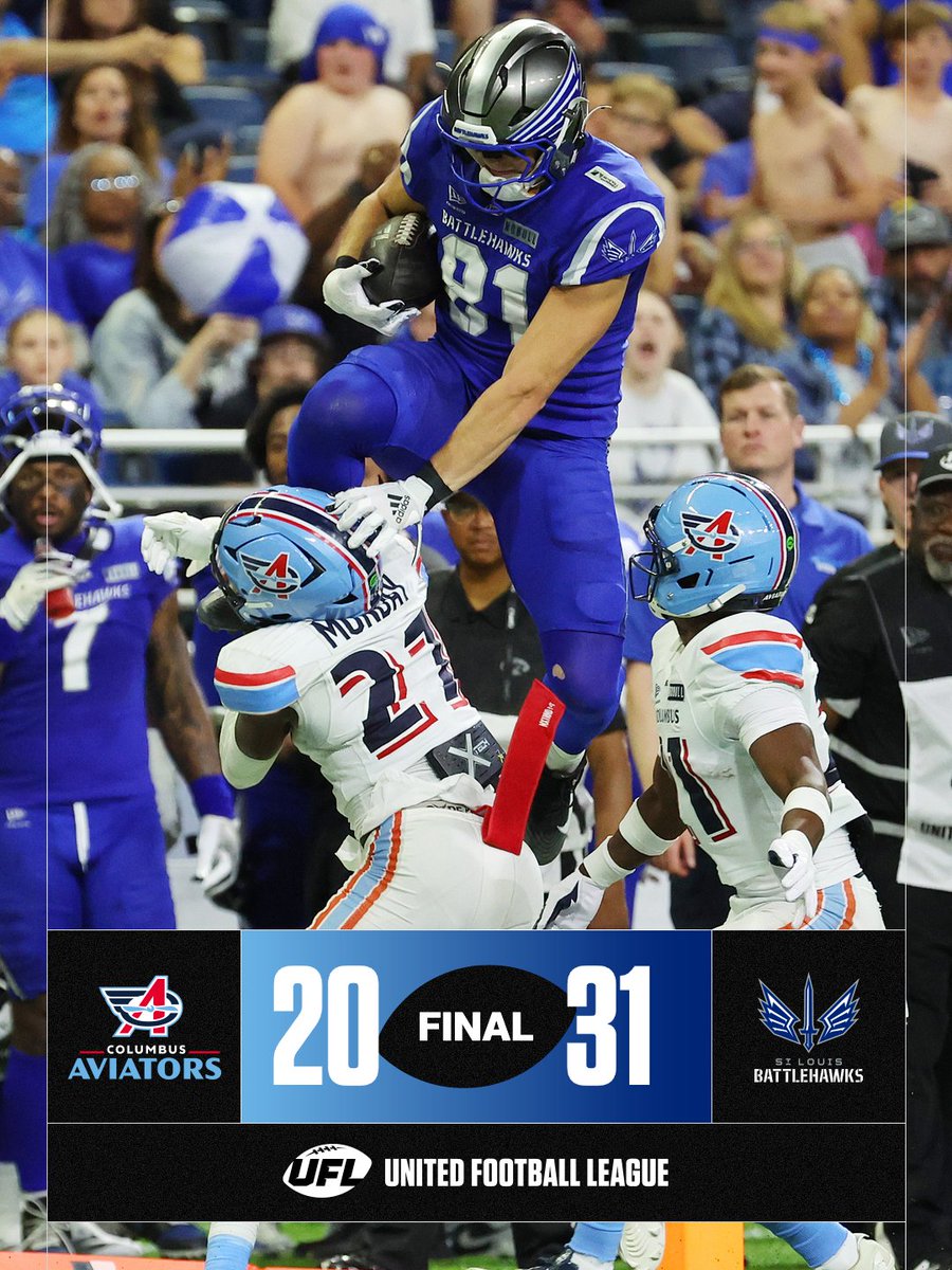 TheUFL's tweet photo. Flying high in the Battledome. 
St. Louis beats Columbus 31-20. https://t.co/4qzxYcpF4A