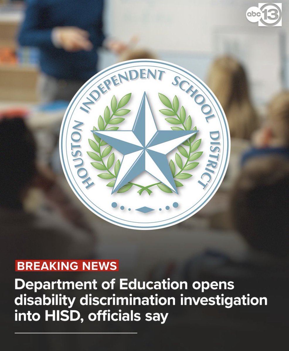 EricaOnABC13's tweet photo. Houston ISD is now under investigation by the U.S. Department of Education. It’s b/c of their plan (which was kept secret from parents until ABC13 exposed it) would remove special ed students from current schools; send them to ‘hubs’. https://t.co/cltjdO81vd https://t.co/sX0pPCQ5z2