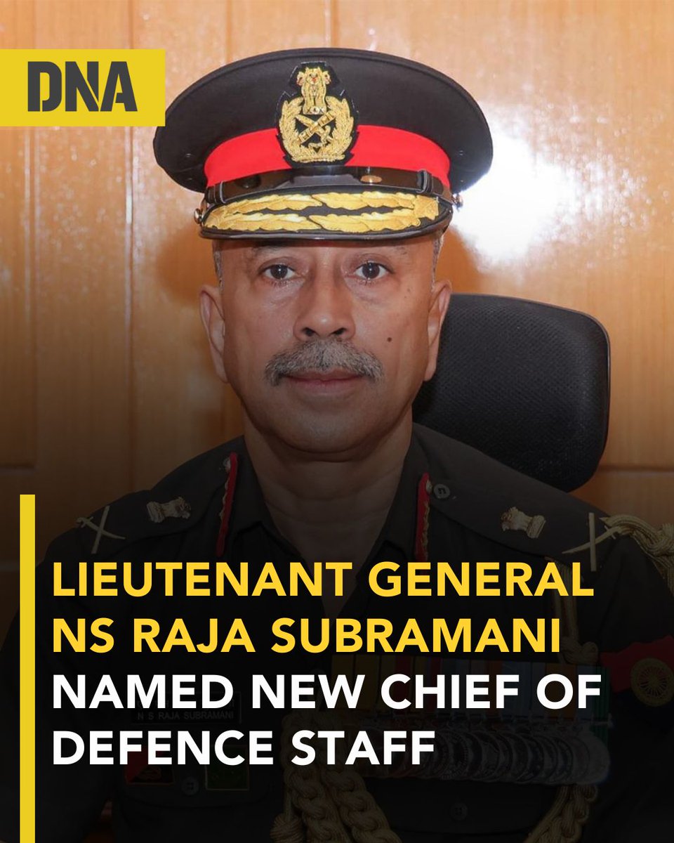 Lieutenant General NS Raja Subramani (Retd) has been appointed the next Chief of Defence Staff (CDS), news agency ANI reported on Saturday. Additionally, he will hold responsibility as the Secretary of the Department of Military Affairs.

Read here: dnaindia.com/india/report-w…