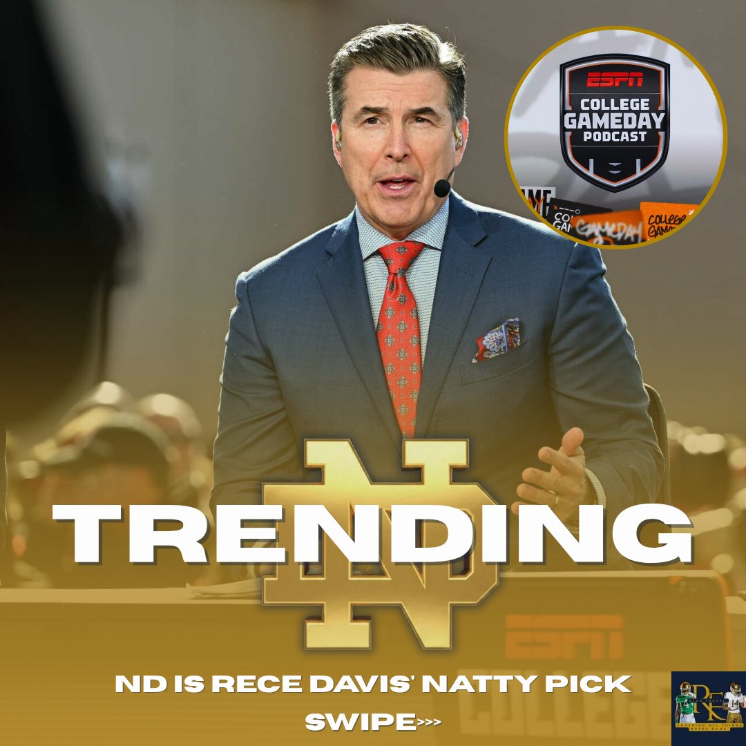 Fravel_Ryan's tweet photo. TRENDING: College GameDay Host Rece Davis has named Notre Dame as his pick to win the National Championship this season.
He joins Media personalities like Mark Ingram & Stanford Steve on the list of guys who think the Irish will win their first Title since 1988.
🎥:(@CollegeGameDay)
