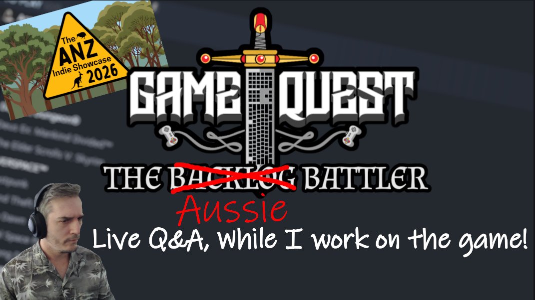 GameQuestGame's tweet photo. Currently live Streaming a Q&amp;A during ANZ Indifest on Steam and Twitch:
https://t.co/fXpjJgTU03
https://t.co/oTK8HPYSJ6 https://t.co/2IA83BEJDo