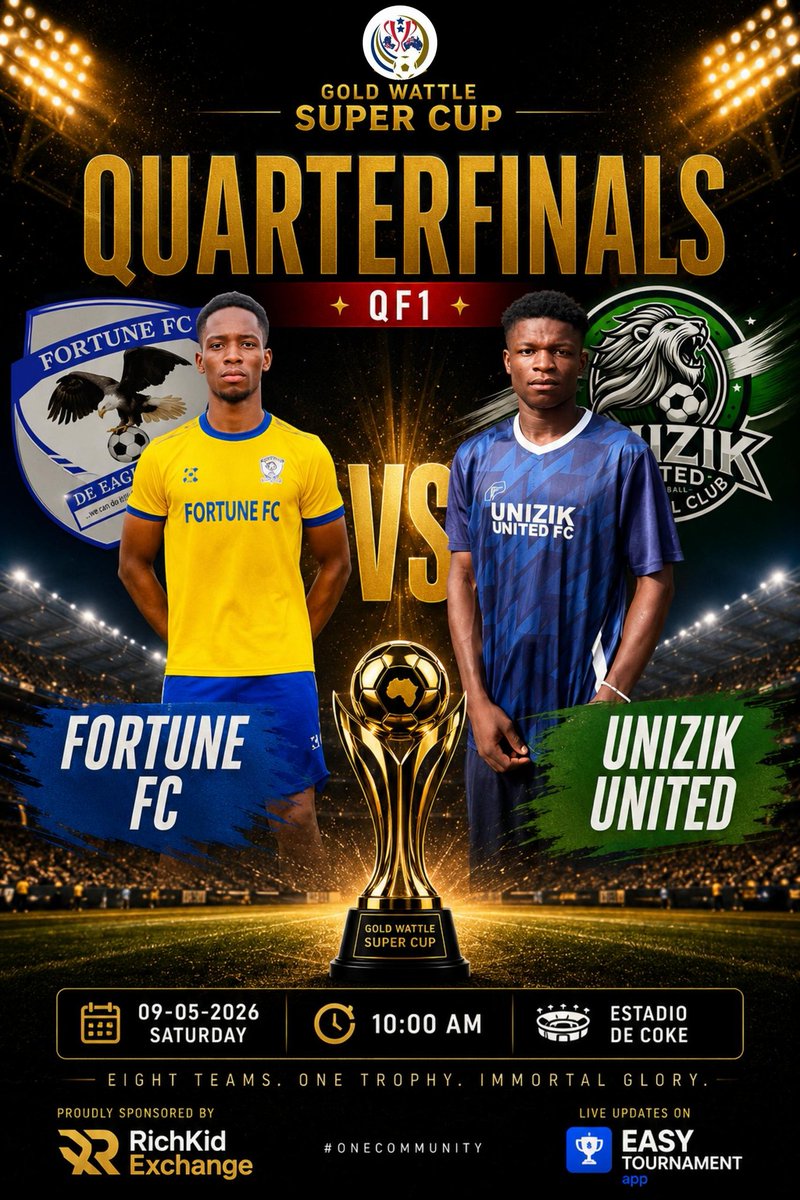 _Fortune_FC's tweet photo. Quarter-final MATCDAY!! 

🏆 Gold Wattle Super Cup 2.0
🆚 @UnizikUnitedFC 
⏲️ 10: 00 AM
🏟️ Estadio de coke, Unizik, ifite-Awka
🎟️ FREE

#FFC | https://t.co/REak5mrVch