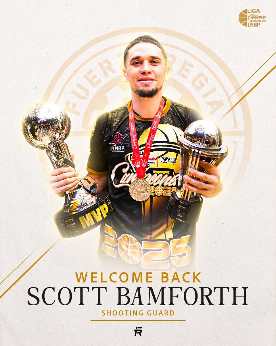 Fuerza_Regia's tweet photo. 🎯🏀 EL FRANCOTIRADOR ESTÁ DE REGRESO... El campeón y MVP de la temporada 2025 vuelve a casa para buscar el back to back esta temporada 2026, welcome back SCOTT BAMFORTH, esta es tu casa 🫡🫵🏼

#TodosSomosFuerza https://t.co/HZaiPTqump