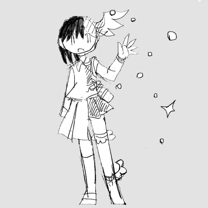 彼女は変身する魔法少女の近くにいたため巻き込まれ変身を起こして左半分が魔法少女になった 
