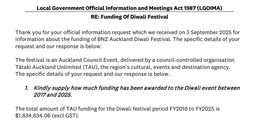 dellavaris's tweet photo. The Diwali Festival has so far cost Auckland ratepayers $1,834,635 - a sum expected to balloon with the arrival of the Luxsingh wave 🤔 https://t.co/TVAfSEymbO