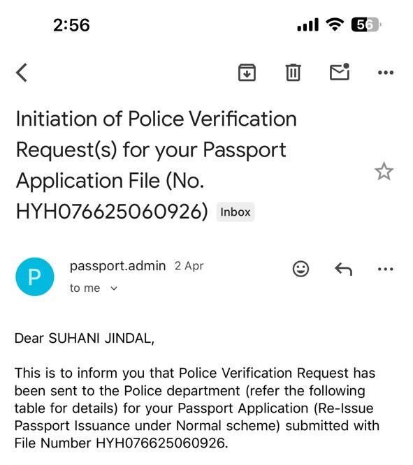 Akash13x's tweet photo. @passportsevamea Suhani's passport application has been stuck at PV report under review at Regional Passport Office for more than one month after police verification was completed on 07 April 2026. We already booked tickets for next month. Kindly help process the passport asap. https://t.co/T9vuNp6RfR