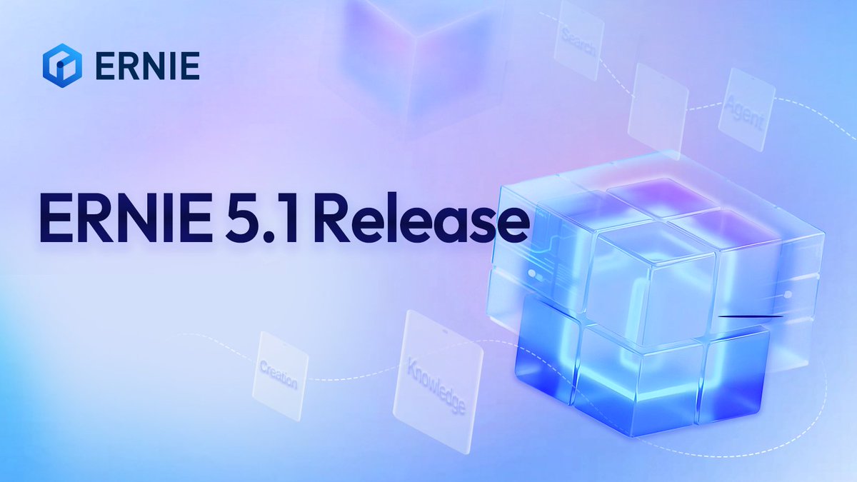ErnieforDevs's tweet photo. EERNIE 5.1 introduces several key technical innovations:

1/ Multi-Dimensional Elastic Pre-Training for dramatically improved parameter efficiency and lower training cost

2/ Decoupled Fully-Asynchronous RL Training for more scalable and stable long-horizon agentic RL

3/ Multi-stage RL pipeline centered on OPD for efficient capability fusion across domains

For full details on the architecture and training methodology, read the technical report: 
https://t.co/21PfUvD9NI