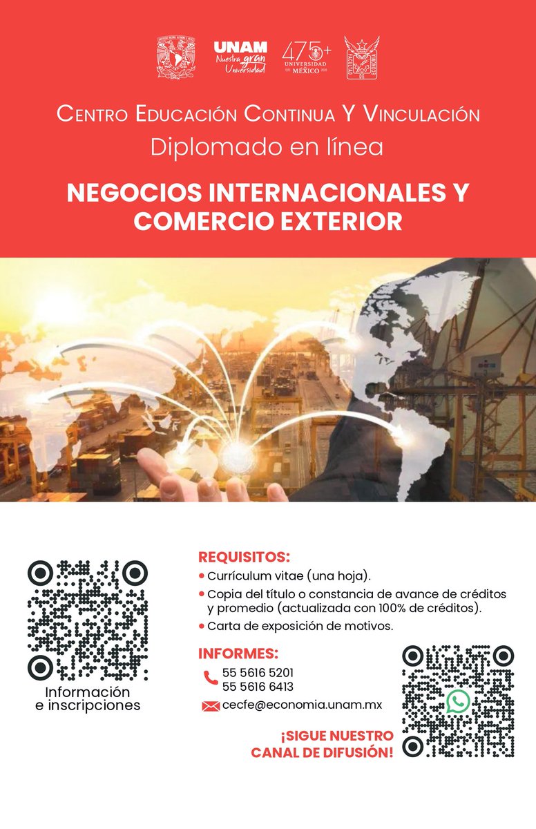 blaraborguez's tweet photo. 🌎📈 ¿Quieres especializarte en comercio internacional y Comercio Exterior ?
Estudia el diplomado en la @FEconomiaUNAMof y obtén tu
Diploma con valor curricular UNAM 📜
🔗 Regístrate:
https://t.co/1XXVYRxG27

#UNAM #ComercioExterior #NegociosInternacionales #Diplomados2026 https://t.co/E0SAsdCAYZ