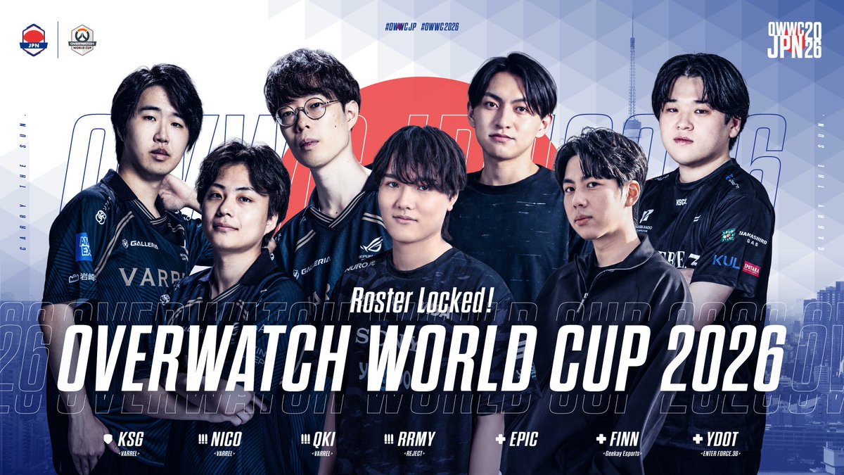 🇯🇵オーバーウォッチ日本代表 2026

🛡️ KSG <a href="/ksg1912/">VARREL｜KSG</a>

⚔️ Nico <a href="/nico_oq/">VARREL Nico</a> 
⚔️ Qki <a href="/QKi25/">VARREL QKI25</a> 
⚔️ Rrmy <a href="/BiLaLeRoAv3/">ろろみや</a>

💊 epic <a href="/ow_epic/">epic</a> 
💊 FiNN <a href="/SEjFiNN/">FiNN</a> 
💊 Ydot <a href="/ow_ydot/">E36 Ydot</a>

👨‍💻ハワード / Pain / みずイロ

皆様、応援よろしくお願いします！

#OWWCJP #OWWC2026 #CarryTheSun