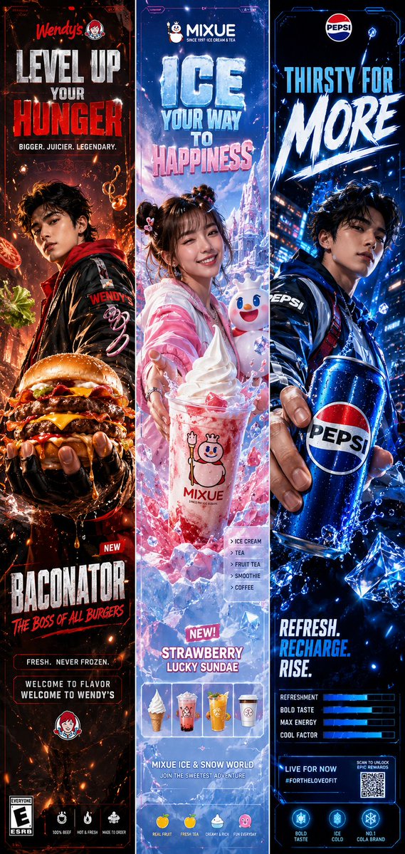 Create a premium vertical advertising poster for Wendy’s wit