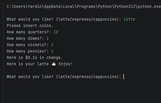 AhmadiMeen35936's tweet photo. ☕ Just completed my Coffee Machine project using Python OOP!

Really enjoyed building this project and improving my Python skills step by step 
#Python #codetoinspire #programming #afghangirlscode
@a_daneshyar 
@f_forough https://t.co/oZBwEECTGr