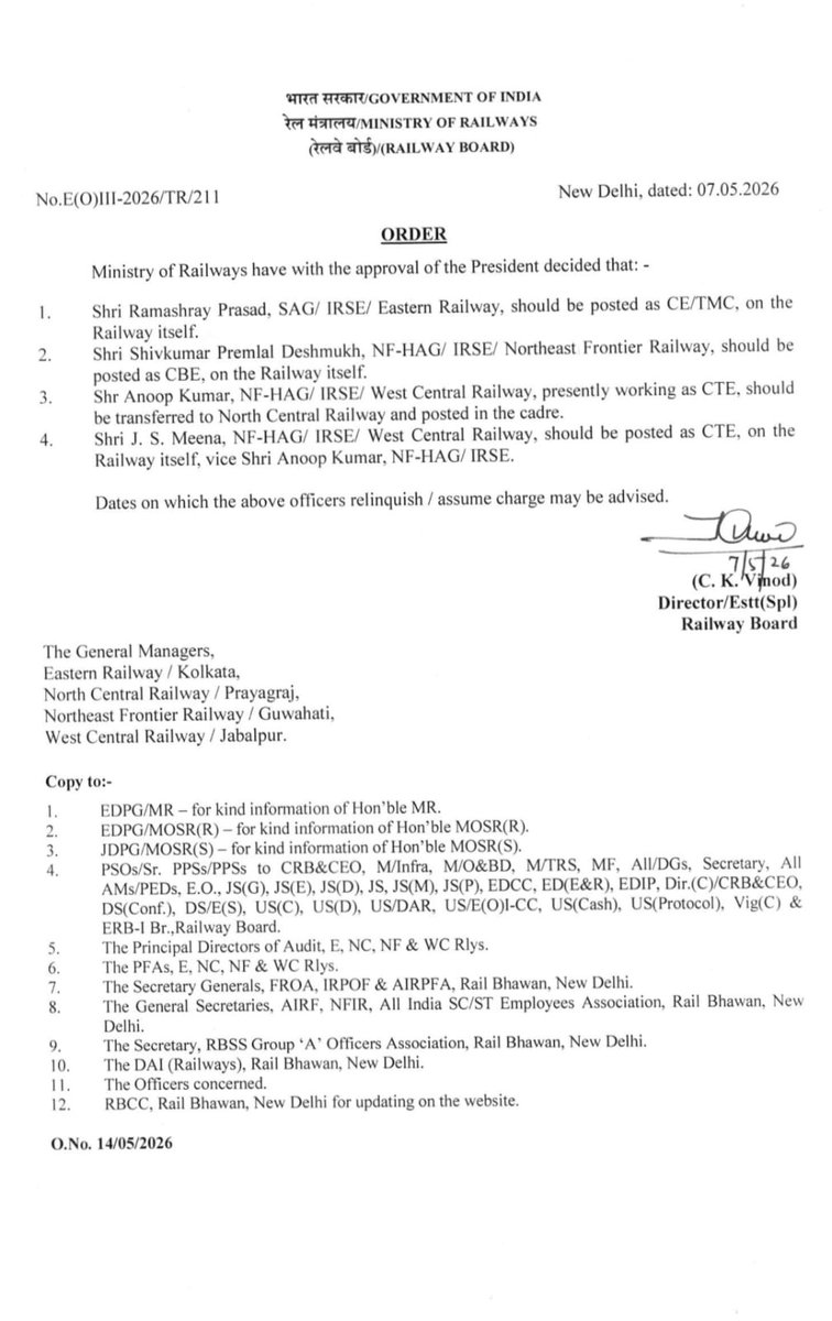 XTweet24's tweet photo. Can an officer be posted at the same post?
See the case of CBE/NFR!
@Railwhispers @RailSamachar @RailVisionTV
#IRSE #MemberInfrastructure #RailwayBoard https://t.co/eGG3vdaVEP