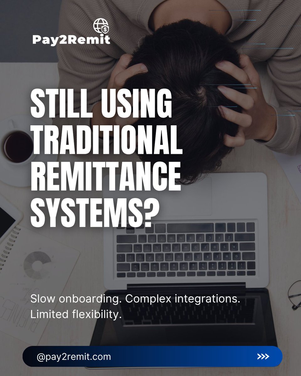Pay2Remit's tweet photo. Still Using Traditional Remittance Systems? Upgrade to Smarter Global Payments with Pay2Remit

🌍 Ready to scale globally?
Power seamless international payments with Pay2Remit.

🌐 https://t.co/HIGdEpV5LZ

#Pay2Remit #CrossBorderPayments #Fintech #GlobalPayments https://t.co/8DCct334gk