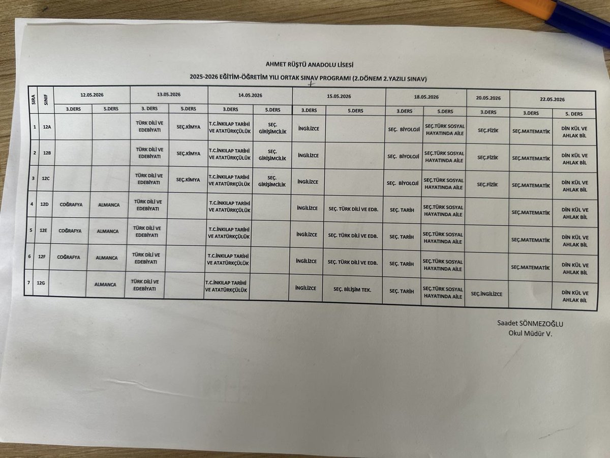 12.Sınıflar ortak sınav tarihleridir .