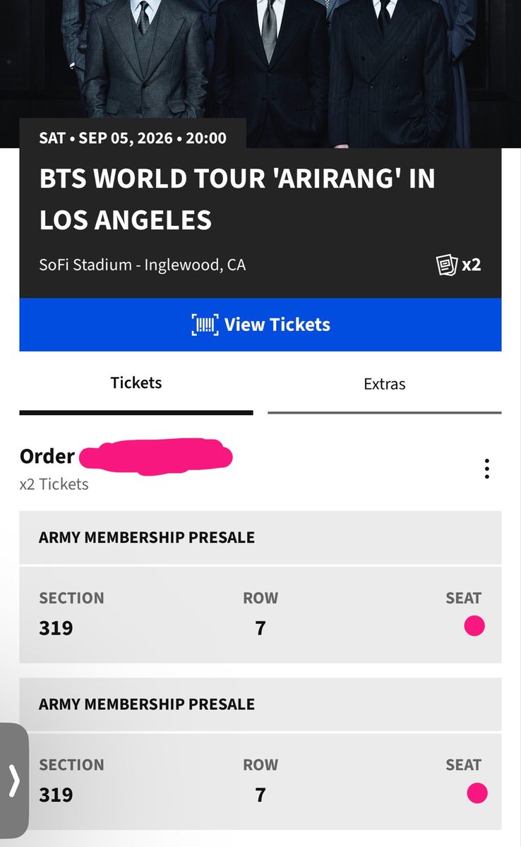 bpMarr's tweet photo. Wts 2 (two) Tickets for BTS Tour Arirang in LOS ANGELES at SoFi Stadium in Inglewood, California - September 5 (Saturday)  

Section 319 Row 7 Seats   

$260 EACH

Seated together

Can go on call for transfer and transaction.

#BTSTICKET
#ARMYTEAM
#BTS_ARİRANG https://t.co/3vBa94HJD8