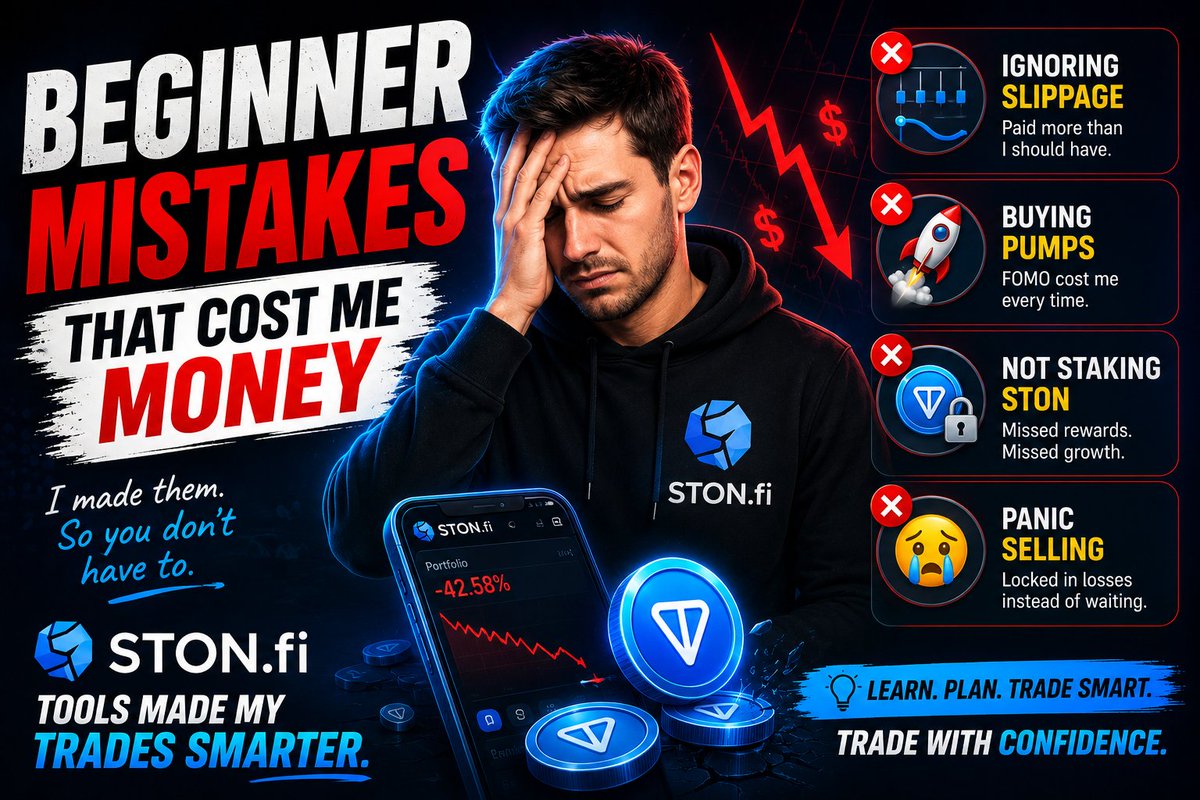 Judesteph500's tweet photo. I ignored slippage, chased pumps, skipped staking STON, and panic sold at the worst moments. Every mistake cost me money — until I learned how to trade smarter, not emotionally. 🚀

Now? https://t.co/owBWm9J6IQ tools made my trades smarter.
@ston_fi 
#btc #stonfi #tondefi https://t.co/hxYVqZwKjI