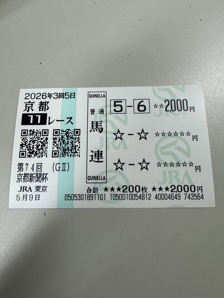欲張りすぎ
ワイド4800円つくなら抑えとけよ。猛省　#京都新聞杯