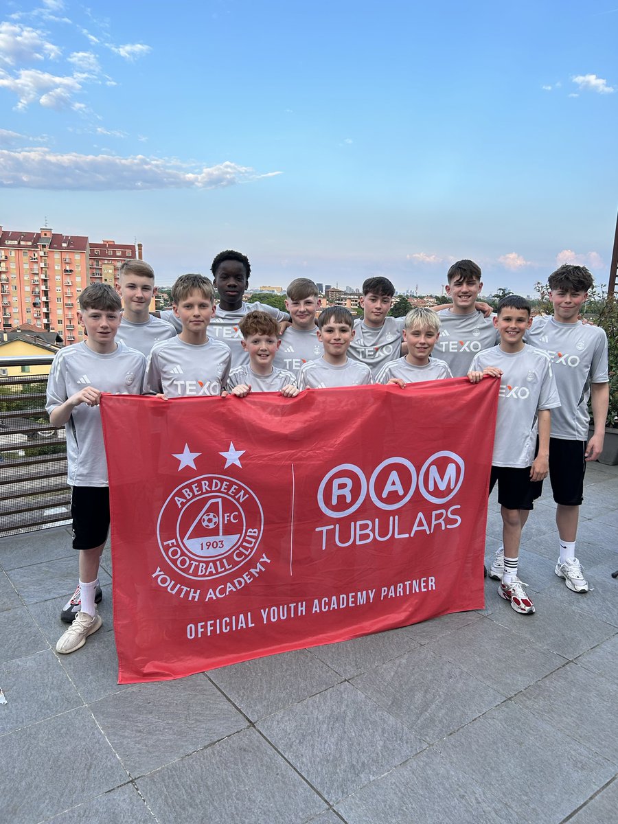 AberdeenFCYouth's tweet photo. Our U13’s arrived in Milan yesterday for the U13 Continental Shield. Group matches start later this morning. Good luck to the young Dons! 🔴⚪️ https://t.co/WYeqQhGmo5