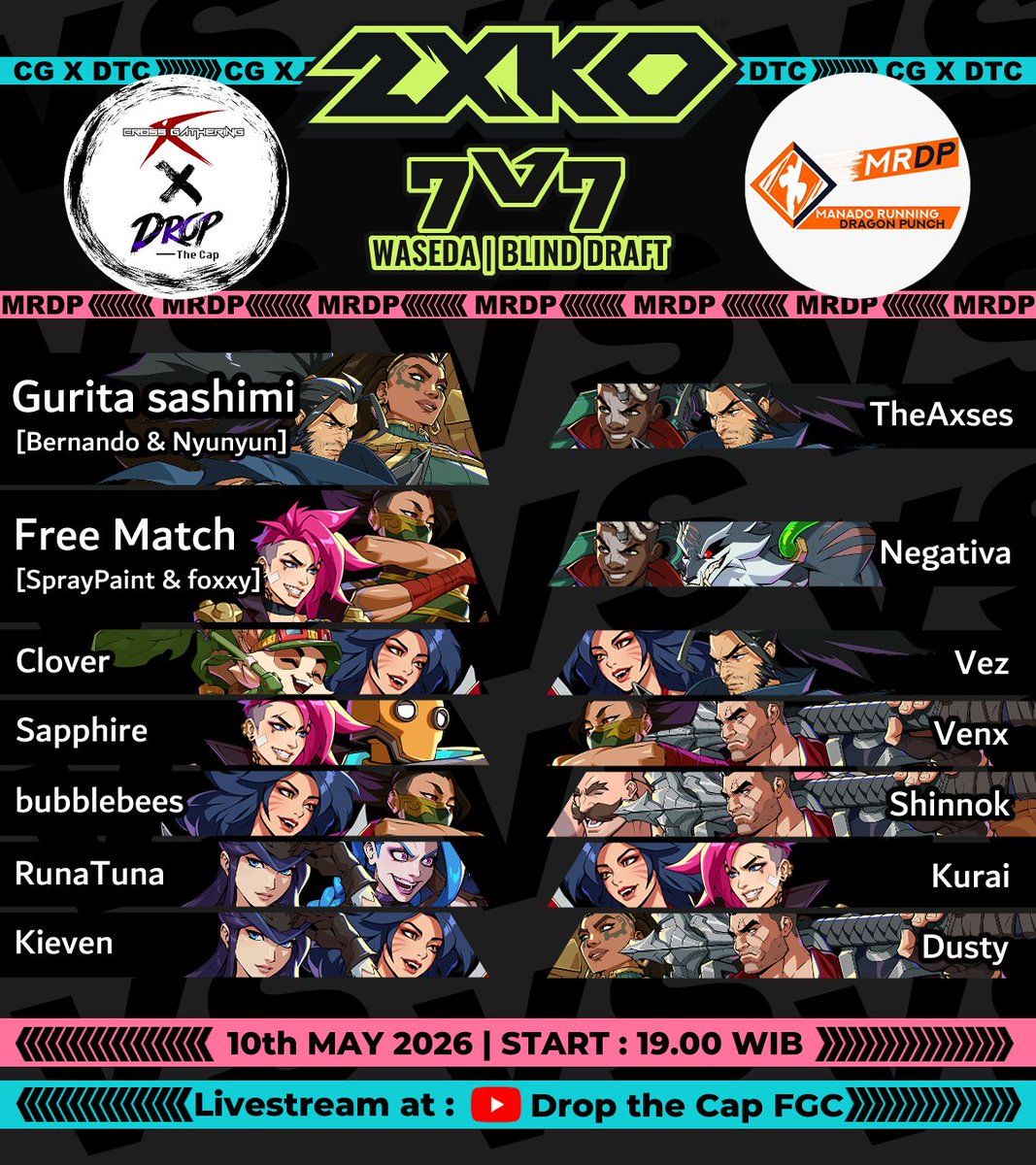 hey, tomorrow i'll join as GCxDTC collab with MRDP for crew battle on 2XKO and we will do the duo shenanigans! (definetely not a free match, we practice... a bit)

Its's on Tomorrow!
8:00 PM WIB

youtube.com/watch?v=JptaoC…