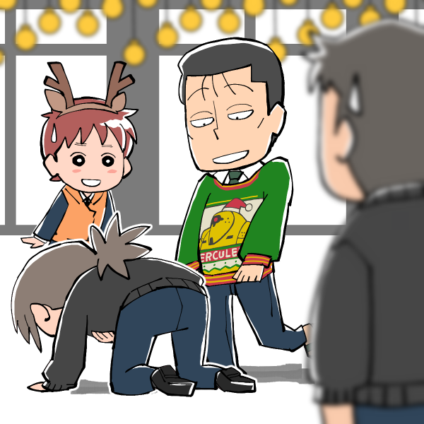 sakichi_sasaki2's tweet photo. アグリーセーターを着た後藤がツボすぎて笑って腰が砕ける南雲しのぶと、自分たちでいたずらを仕掛けたのにはしゃぐ中年上司カップルを見てドン引く第二小隊の隊員。 https://t.co/zaYYNDupol