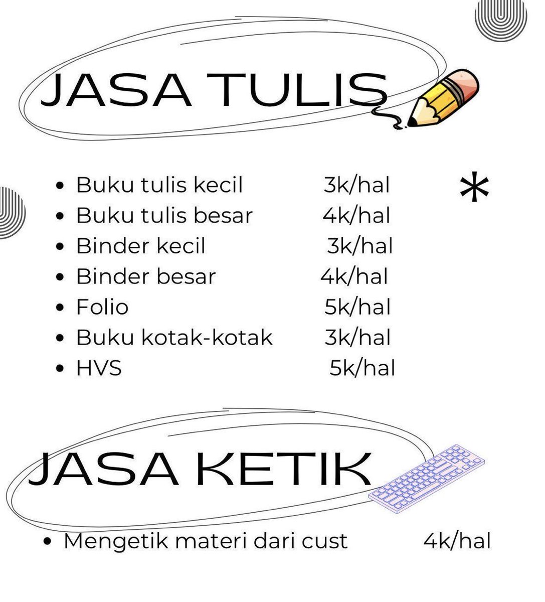 coupseucherry's tweet photo. gess aku open jasa tulis/ joki tulis yaa kalo mau boleh langsung WA aja yaa gess jangan dm soalnya kalo dm suka gaada notif 😭😭😭
https://t.co/Gujl9i6dGj https://t.co/88EniHz2bL