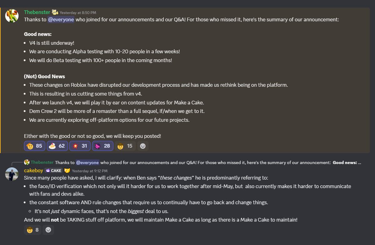 CakebombStudios's tweet photo. Incase ya' missed it, here is a more in-depth explainer of our plans going forward over the next few months and years. If you have any questions, feel free to ask! Don't worry, we're not going anywhere just yet!
#Roblox #RobloxDev #MakeaCake https://t.co/t4RpbTIgU8